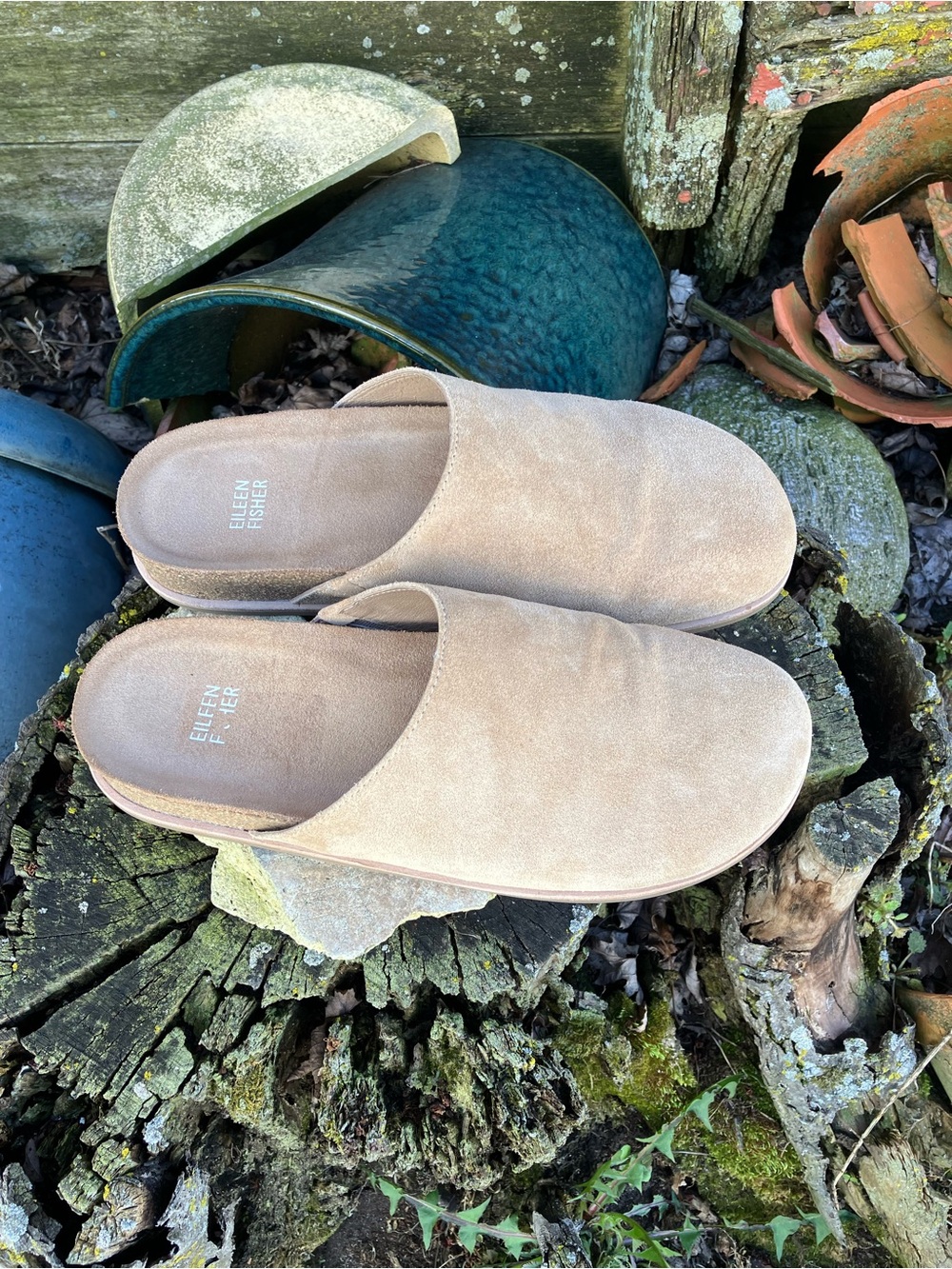 Eileen Fisher Bios Ecru Tan Suede Slip-On Mule Clogs 8 - Picture 2 of 15